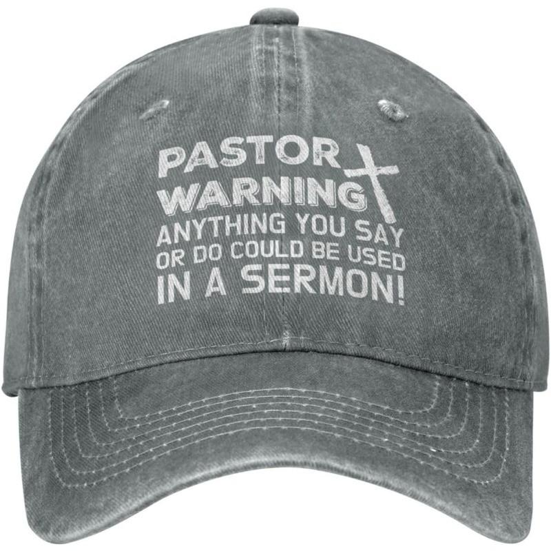 

Pastor Warning Anything Said Used In Sermon Baseball Cap Funny Christian Gift Distressed Cotton Adjustable Hat Can Be Adjusted серый