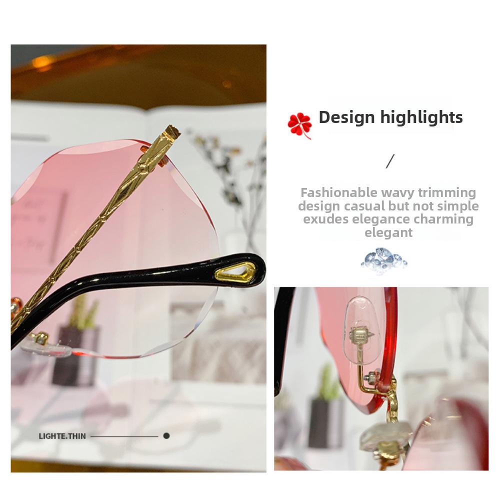 Internet celebrity street shot new polygonal sunglasses women's big face thin marine sunglasses rimless trimmed sunglasses