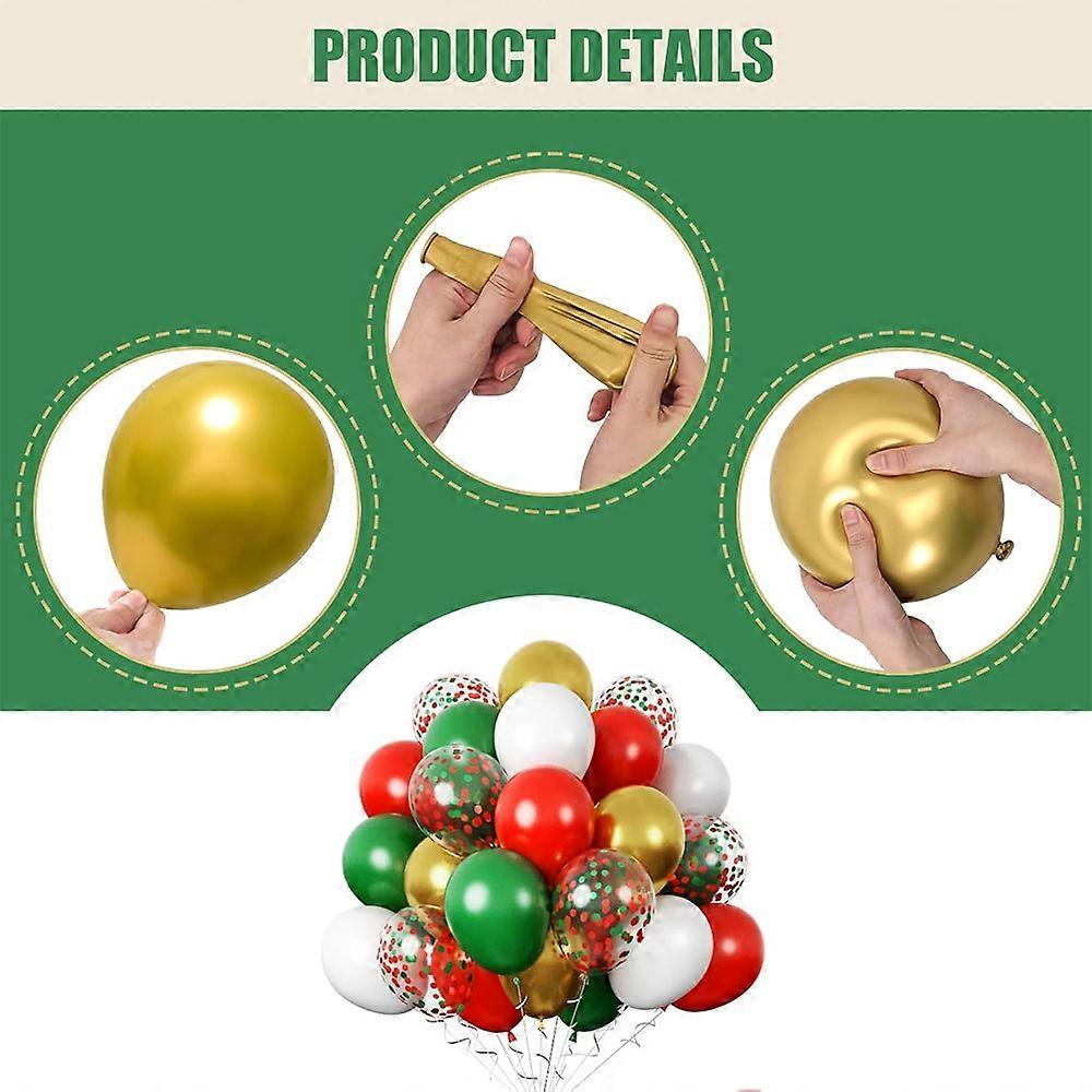 60 Ballons de Fête 30 cm Rouges, Verts, Blancs et Transparents avec Ruban pour Décoration ou Fête Thème Noël etc.