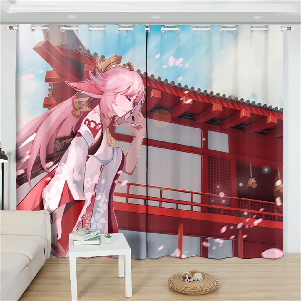 Kazuha Genshin Impact Blackout Curtain 2 Panels Anime Printing Window Drapes For Living Room Cartoon Home Decor Treatments