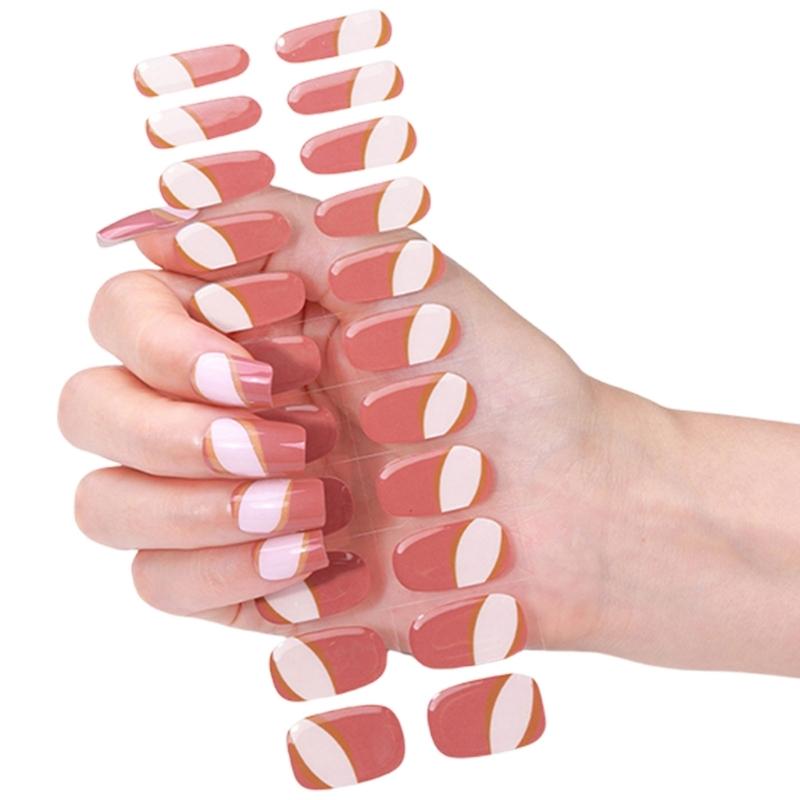 Gel Nail Stickers Full Cover Self Adhesive French Manicure Strips Quick Apply No UV Light Required with Nail File Stick