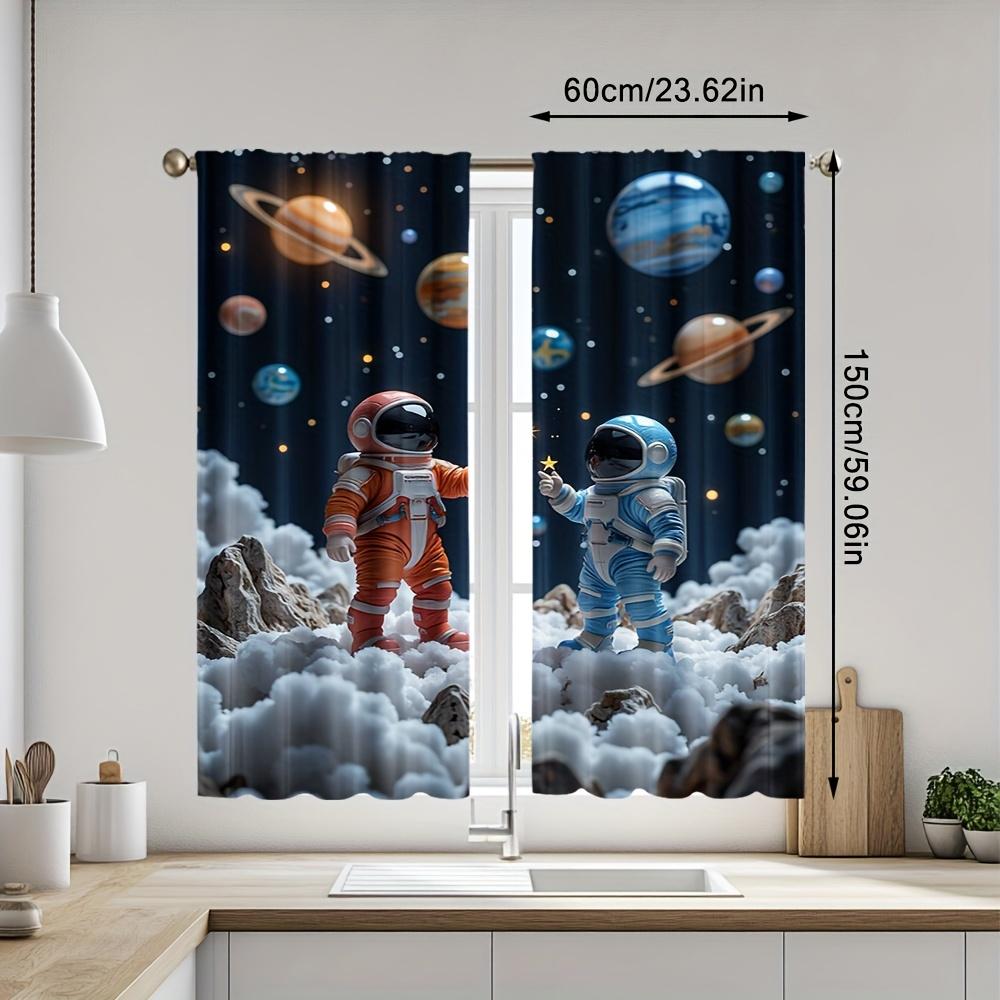 2pcs Space Adventure Curtains with Astronaut & Planets Design - Easy-to-Hang Pole Pocket   Machine Washable Polyester - Ideal for