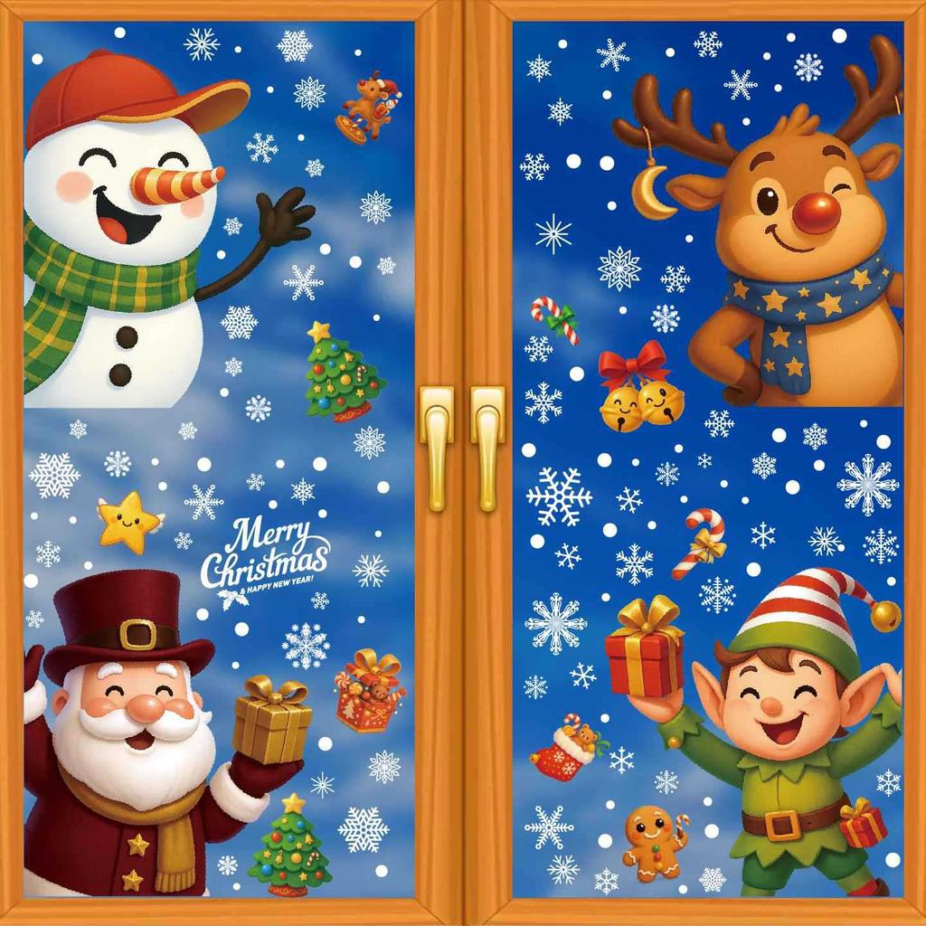 New Christmas Decoration Santa Elf Static Stickers Party Decoration Snowflake Glass Stickers