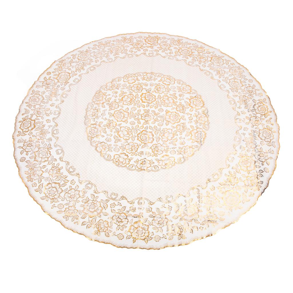 Round Tablecloth PVC Gold Stamping Waterproof Oil Proof Stain Resistant Wipeable Decorative Table