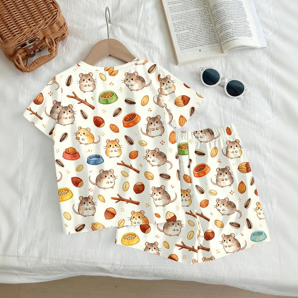 Kids Casual Short Sleeve Top and Shorts Set Animal Pattern Lightweight Summer Outfit Soft Fabric Breathable Design Comfortable Fit