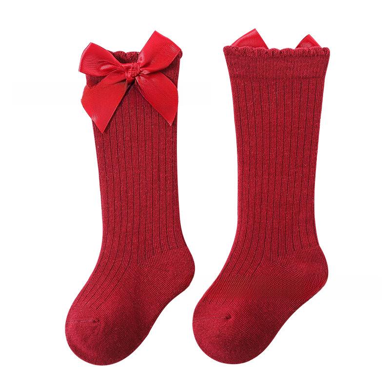 Spanish Pink Knee-High Baby Socks with Large Bow for Girls
