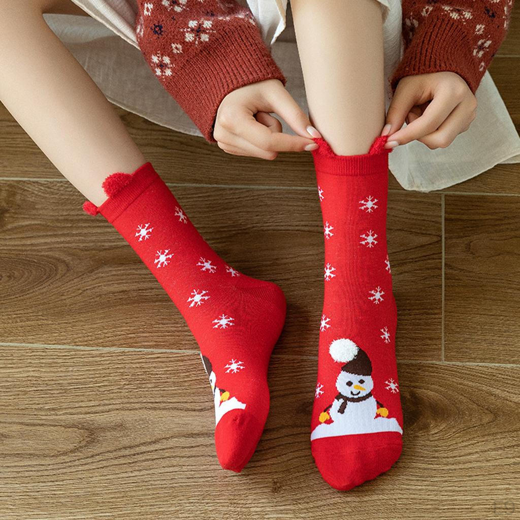 4 Pair Womens Cotton Socks Santa Claus Snowman Pattern Sock Novelty Stocking Soft Breathable Mid-