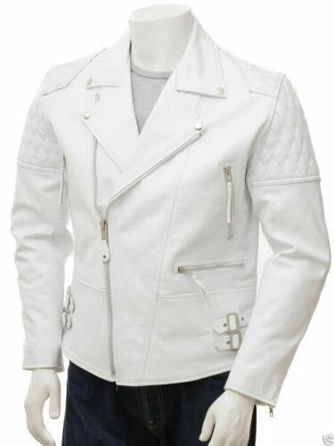 

Slim Fit Biker White Men Jacket Pure Leather Casual Classic Genuine Stylish Lambskin 3XL белый