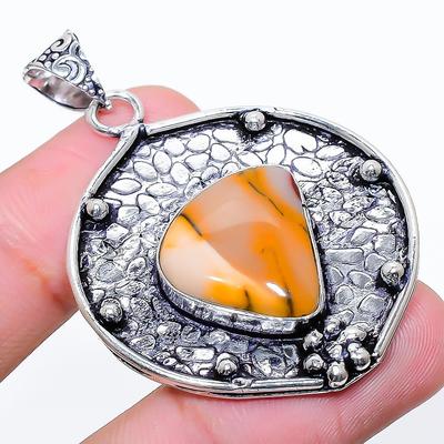 Natural Mookaite Gemstone Handmade 925 Sterling Silver Pendant 1.97" k9P65