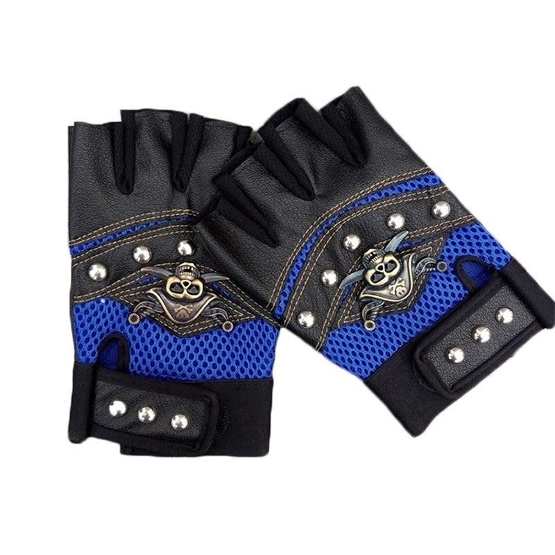 1 Pair PU Leather Skull Punk Black Driving Motorcycle Biker Fingerless Gloves Mens Womens Gloves Gift