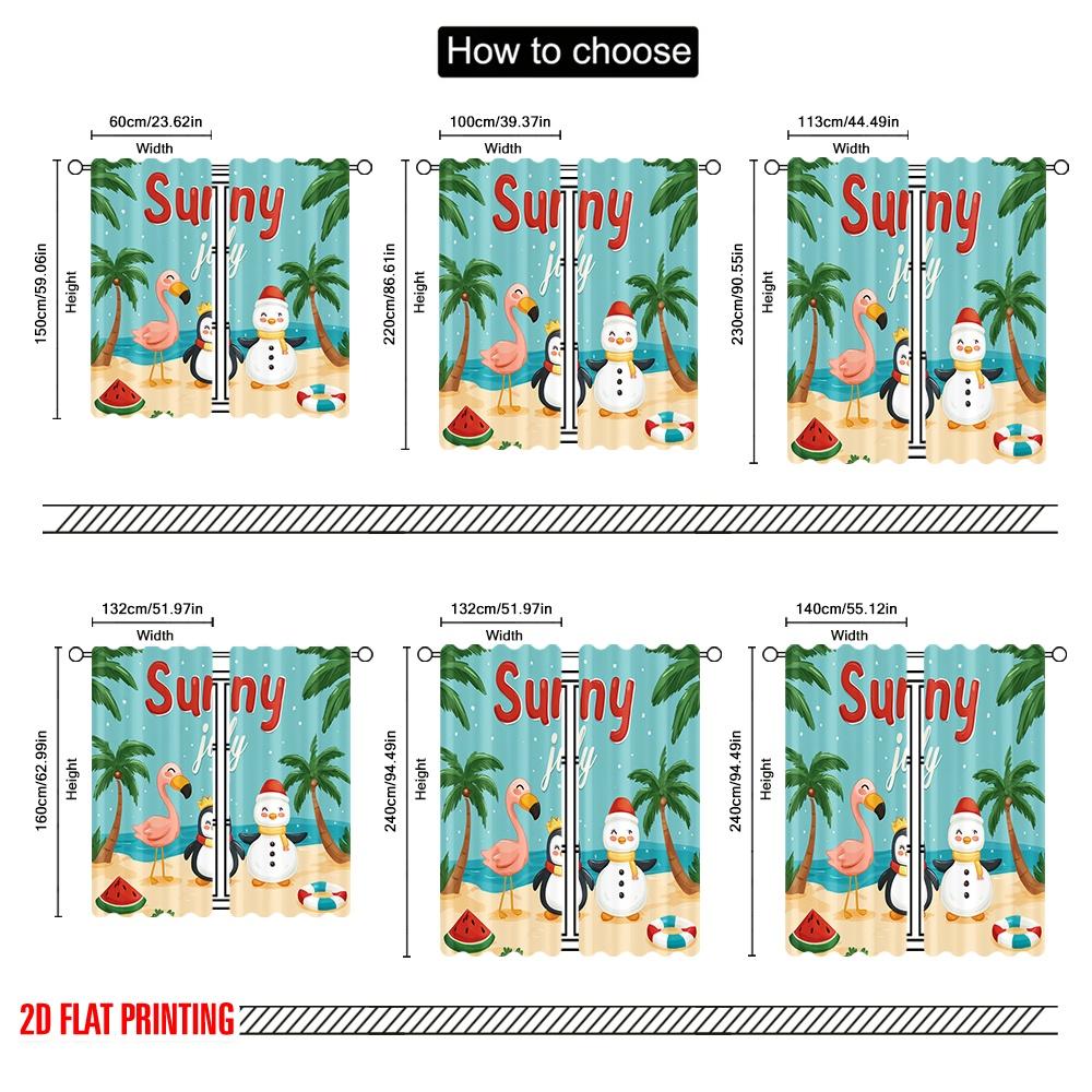 2pcs,2D Plane Printing Minimalist Curtains Flamingo & Snowman Tropical Ocean 100% Polyester (without Rod) Art Deco Festive