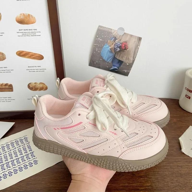 Fashion Women's round head sports shoes, breathable mesh fabric, soft sole, front lacing, non-ald single shoes, autumn fashion, new