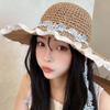 Breathable Vacation Beach Cap with Garland Woven Sun Cap Elegant Big Brimmed Straw Hat  Women