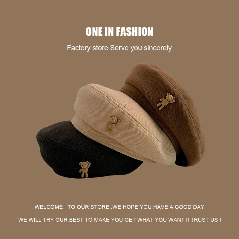 Women's Retro Japanese Cartoon Bear Wool Beret Hat