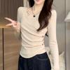 Women's Plus Size Waist-Cinching Long Sleeve Pleated T-shirt for Spring and Autumn
