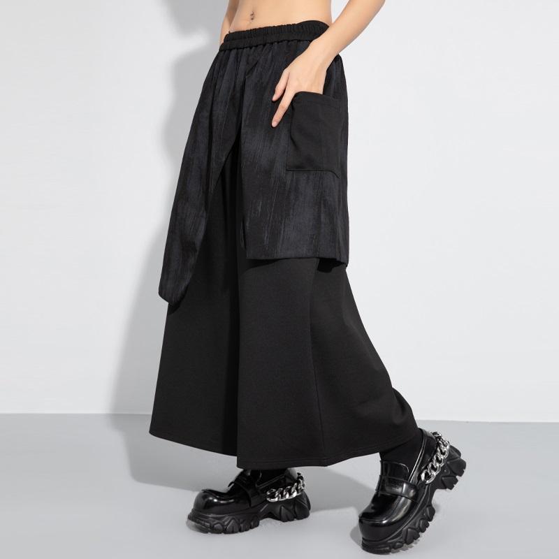 

Черные больших размеров Весна лето Осень С высокой талией широкие брюки-юбка Женские свободные повседневные брюки M