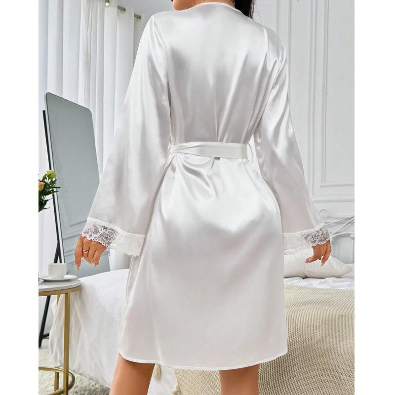 1011 new coat European and American style sexy nightgown simulation silk lace wedding morning gown women's love nightgown