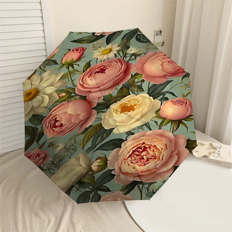 

1PC Floral Pattern Flowers Umbrella-8-Rib Reinforced Portable Folding Travel Suitable for All Seasons Outdoor Daily Use-Z0469