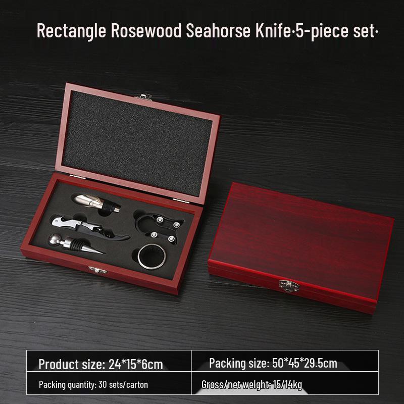 Premium Wine Opener Gift Set: Stainless Steel Pourer, Leather & Wooden Box, Waiter's Knife Corkscrew Barware