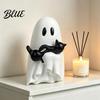 Unique Halloween Seasonal Decor Ornament Ghost Hugging A Black Cat Sculpture Spooky Tabletop Decoration Resin Figurine for Home Bedroom Entrance