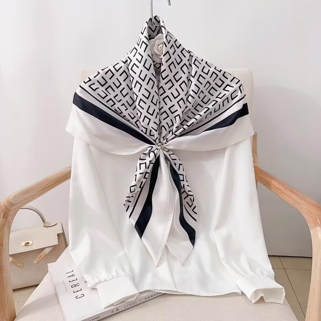 1 pcs 90cm twill scarf solid color lettered printed silk scarf simple large square sunblock shawl Russian headscarf