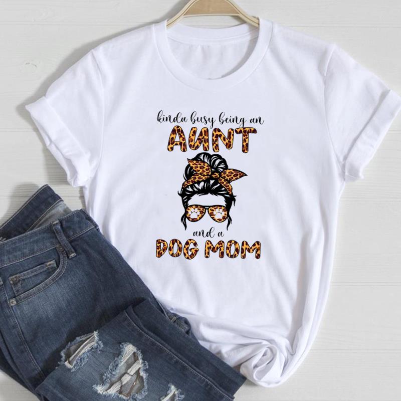 (European Size)90s Fashion Women Print Lady Female Tee Top Leopard Mom Mama Mother Love T Shirt Clothing Casual Short Sleeve Graphic T-shirt