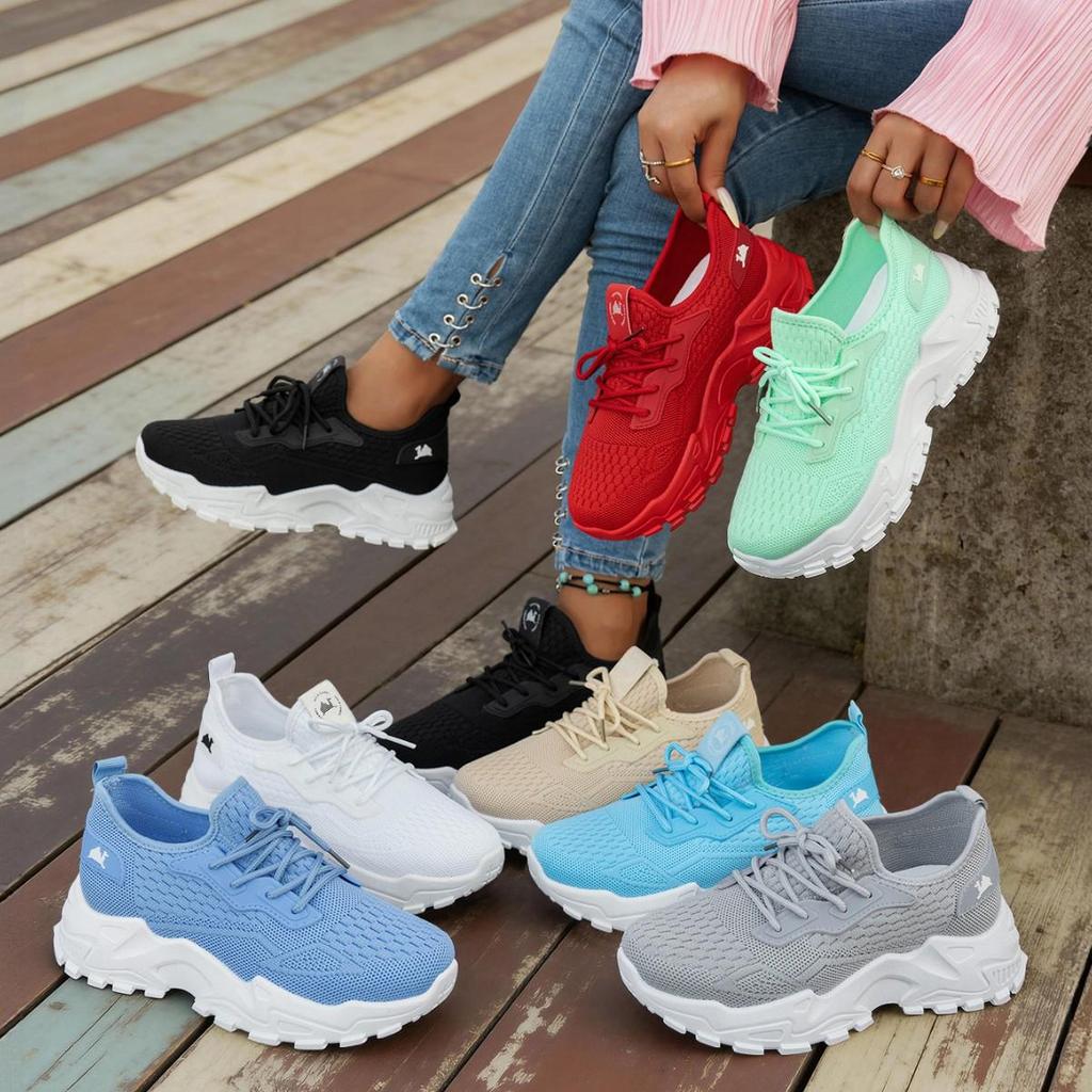 Women's Breathable Mesh Walking Shoes - Lightweight, Thick Sole, Comfort & Height Boost