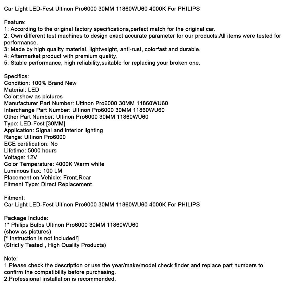 Car Light LED-Fest Ultinon Pro6000 30MM 11860WU60 4000K For PHILIP