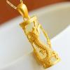Imitation Hetian Jade Dragon Phoenix Column Pendant Necklace Traditional Gold Inlaid Zodiac Jewelry