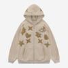 Women Retro Embroidery Hoodies Autumn Winter Zip Up Long Sleeve Loose Jacket Coats Y2k Harajuku Casual Pocket Hooded Sweatshirts