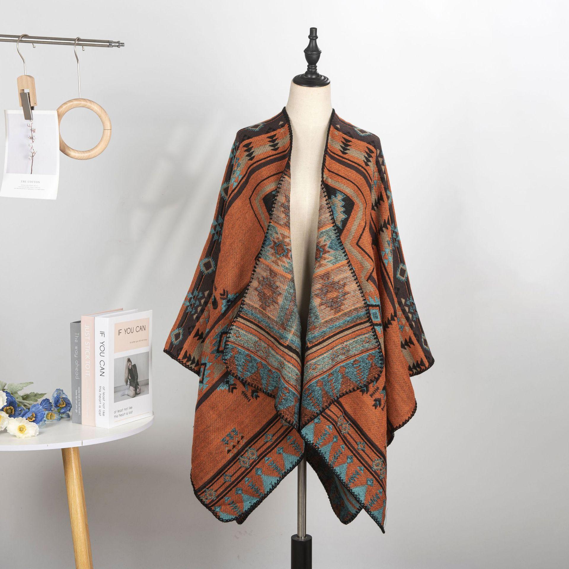 

Винтажная геометрия Юньнань Отпуск Путешествие Фото в шарфе шали Женщины Теплый этнический стиль Жаккард Уличный плед 131*150CM