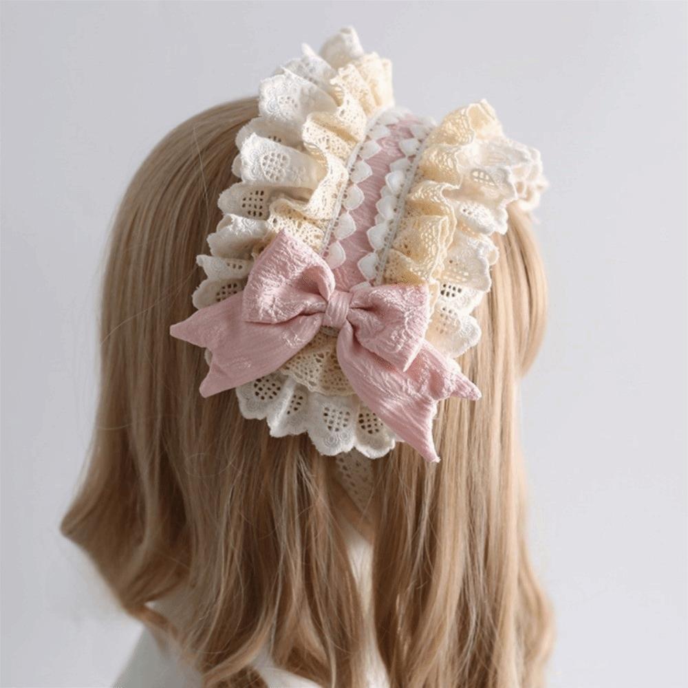 New Lace Lolita Headband Bowknot Sweet Hair Band Cosplay Headwear Women розовый