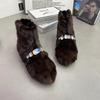 Fashion Women Mink Fur Flat Casual Shoes Ankle Winter Warm Snow Boots Crystal Decor Outside Footwear Short Boots Black