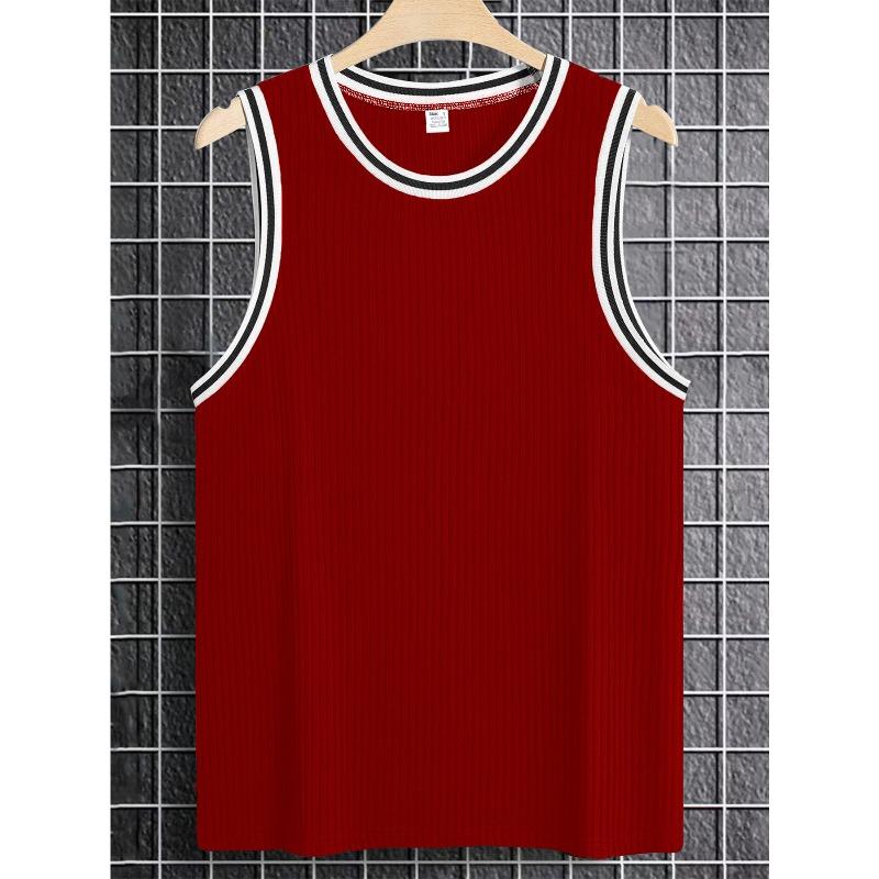 Men's Ribbed Knit Slim Fit Color Block Tank Top.