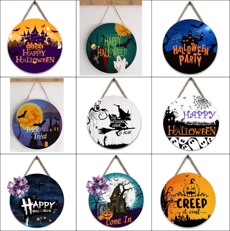 Round Wooden Halloween Hanging Sign Decorations for Home