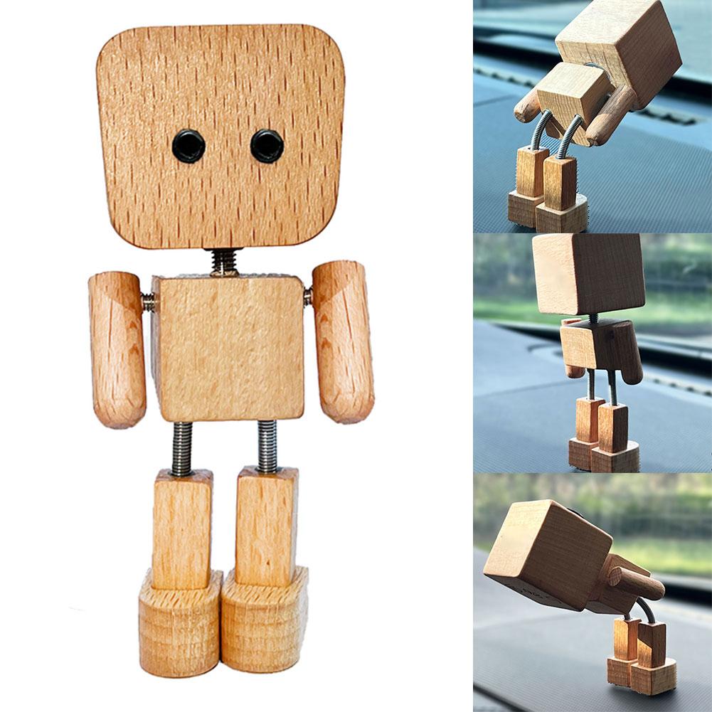 Shaking Wooden Man Figurine Car Dashboard Desktop Ornaments Cute Auto Creativity Interior Stress-relieving Gift Decoration A5Q3