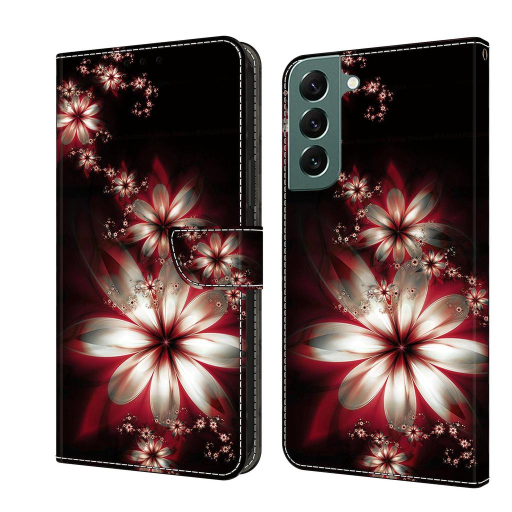 Brieftaschen-Hülle mit Kartenhalter, florales PU-Leder, Ständer, Handgelenkschlaufe, stoßfeste Abdeckung für Samsung Galaxy S24, S23, S22, S21, S20 Plus Ultra A71, A51