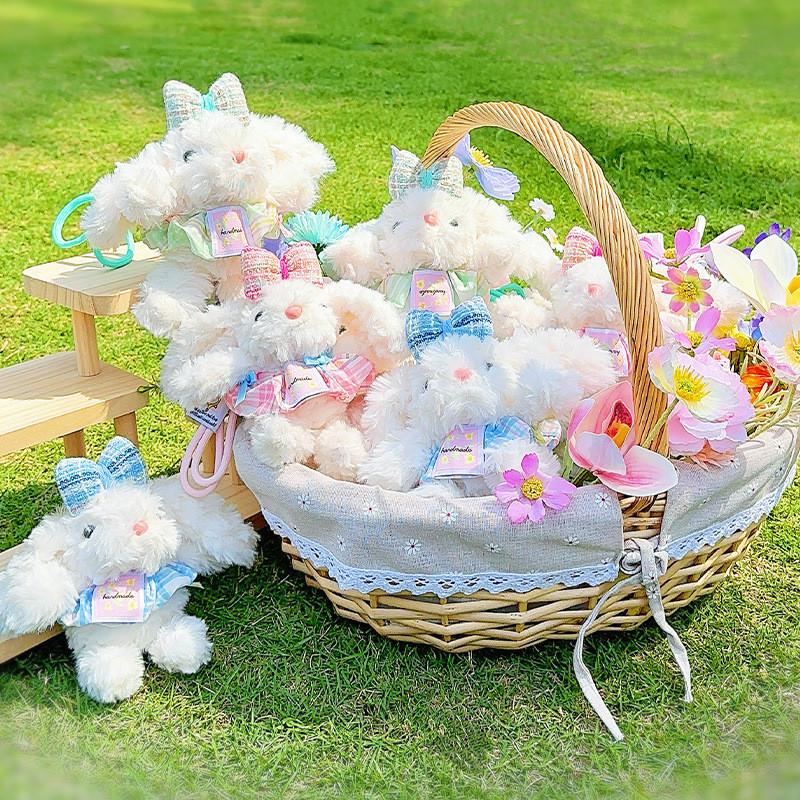 Plaid Drooping Dress Ear Rabbit Plush Keychain Backpack Pendant Cute Kids Gift