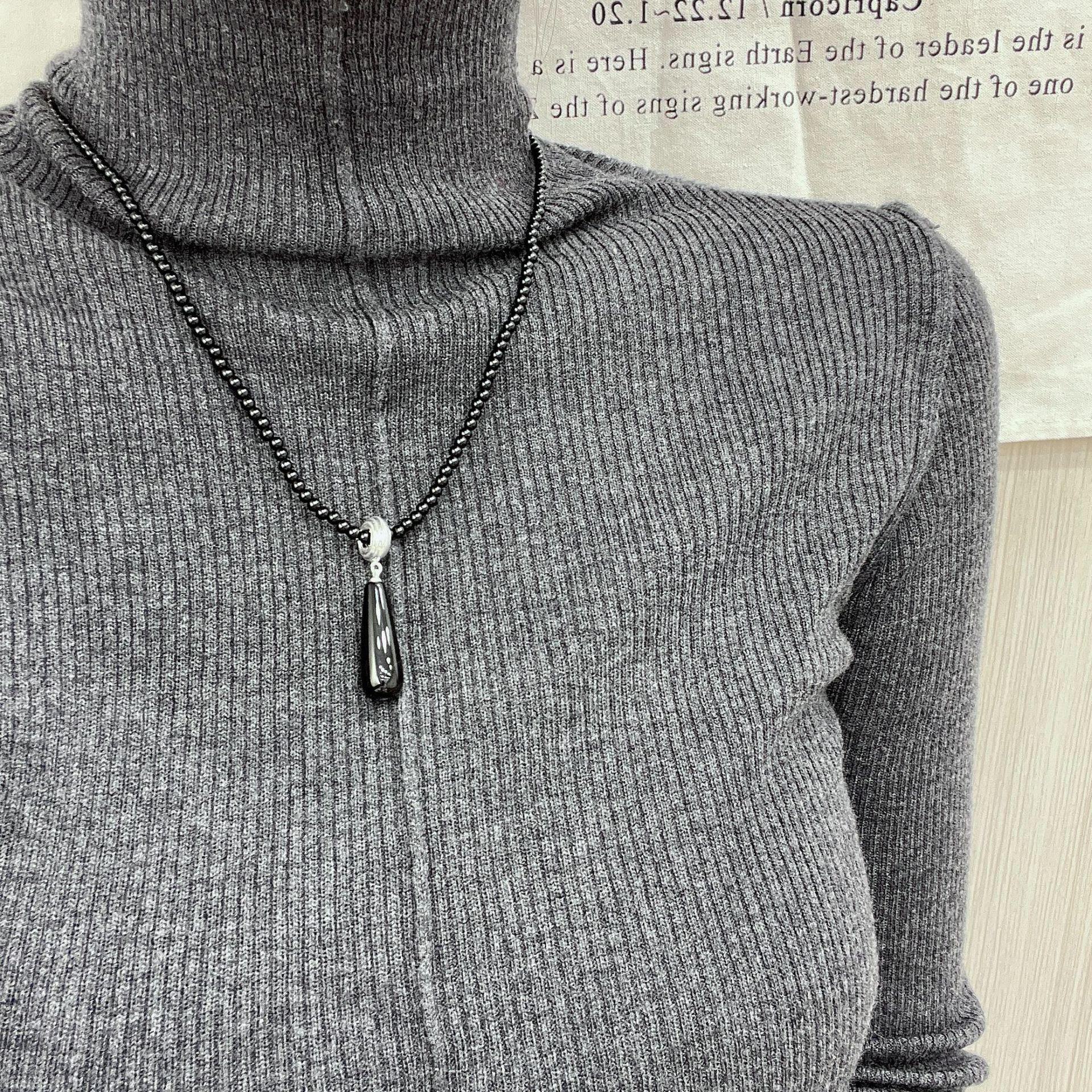 

Элегантное ожерелье с подвеской в виде капли воды — осенне-зимний ретро-дизайн для свитеров agate drop beads чёрный