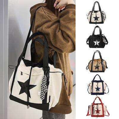 Bolsa de Ombro Colorblock com Estampa de Estrela Moderna Fecho Elegante com Cordão para Casual Chic - Design Ajustável e Multiuso Ideal para Escola