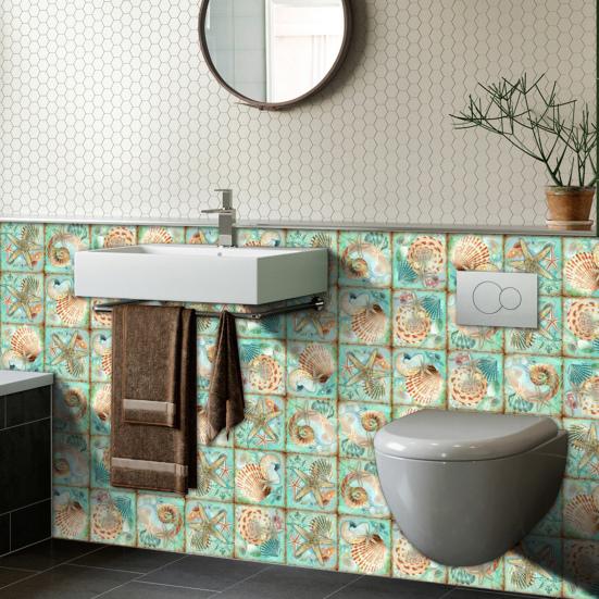 

24Pcs ET257 Wall Decal Removable Waterproof Self-adhesive Vintage PVC Starfish Shell Tile