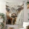 Highland Cattle Theme Digital Printing Polyester Wall Hanging Tapestry Decorative Living Room Bedrooms Office Background Gift