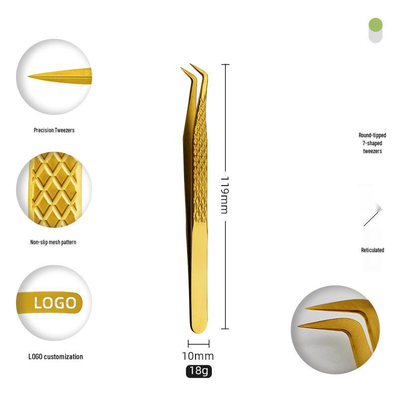 Golden Feather Stainless Steel Eyelash Tweezers for Grafting and Extensions