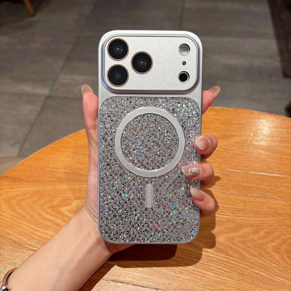 Fashion Frosted Glitter Sequin For Magsafe Phone Case For iPhone 17 16 15 14 Pro Max Bumper Crystal Camera Lens Magnetic Cover