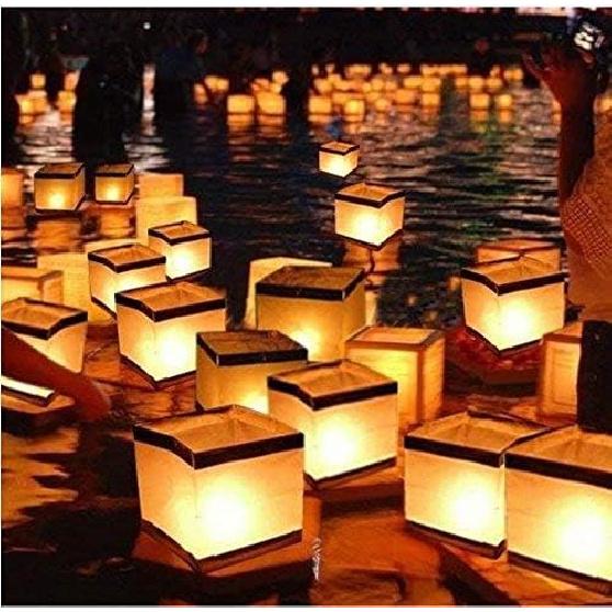 20 Pack Square Chinese Lanterns Wishing, Praying, Floating, River Paper Candle Light, Floating Lanterns for Lake or River, Floating Water Lanterns,