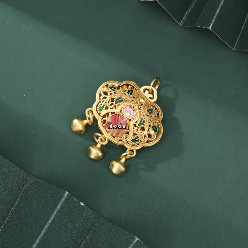 Ancient Gold Eight Treasures Compass Pendant Necklace - Five Blessings, DIY Beaded Style Accessory