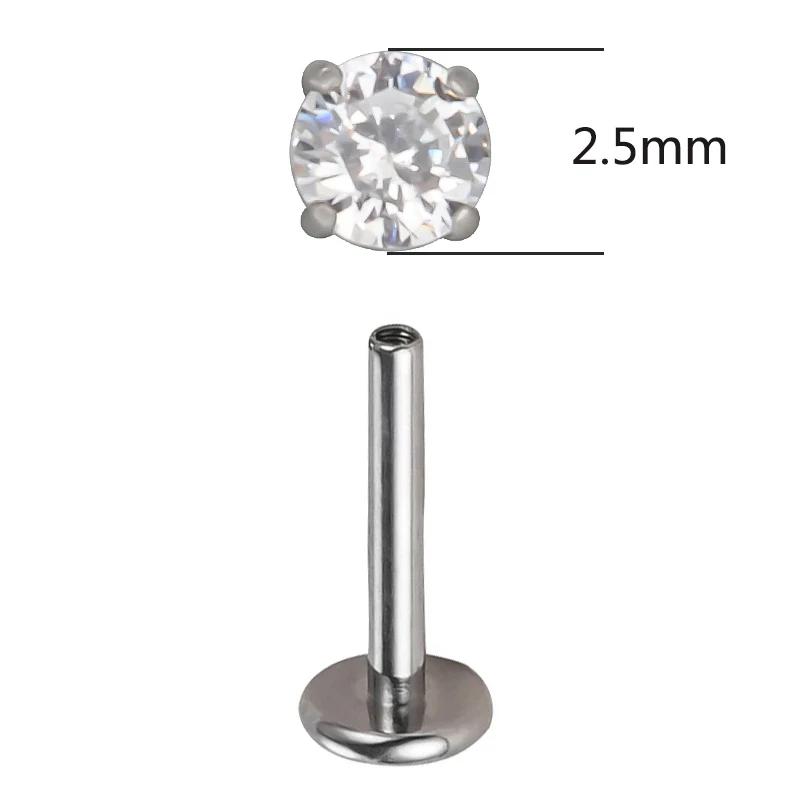 ASTM F136 Titanium PIERC Ear Lip Studs with circular CZ Top Labret Nose Stud Threaded Earrings Multi size Body Piercing Jewelry