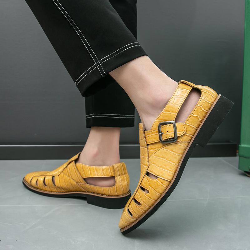 Rome New Men Gladiators Yellow Blue Buckle Casual Shoes Breathable Beach Dress Sandals Outdoor Slippers Plus Size