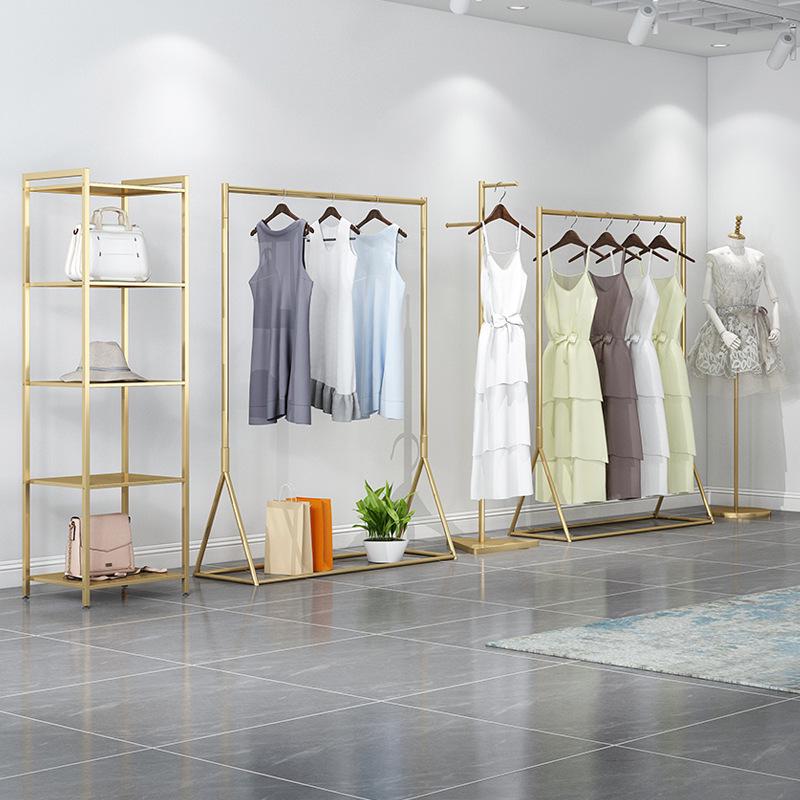 Gold Floor-Standing Hanging Rack for Women's Clothing Store Display