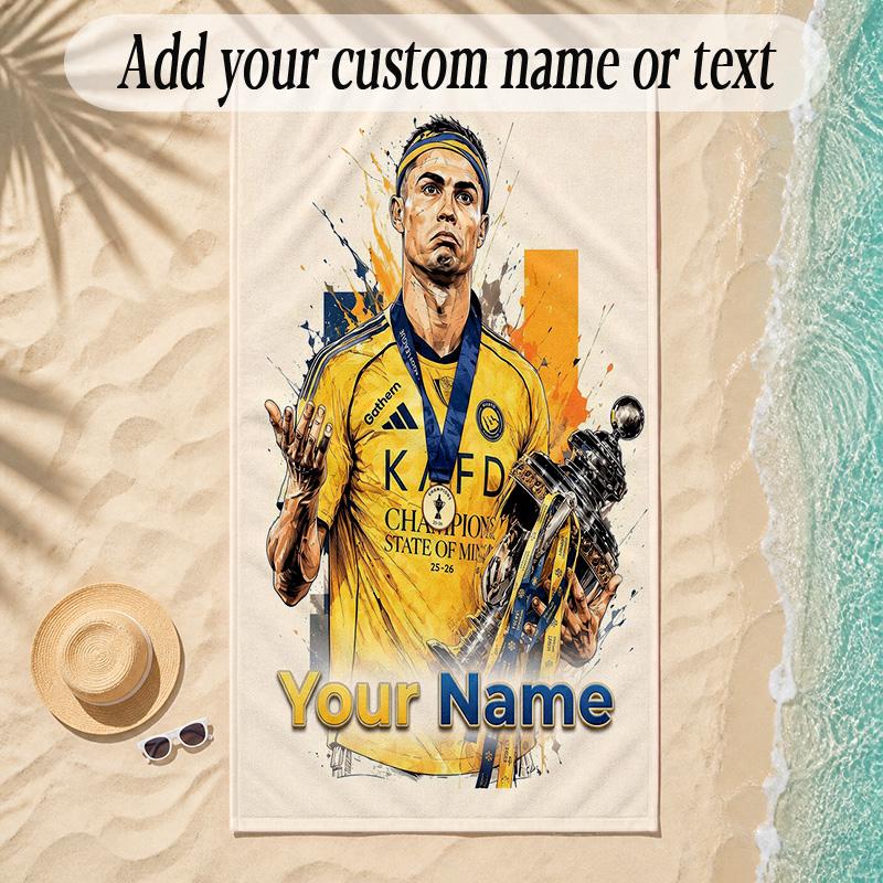 Beach TowelCristiano Ronaldo Custom Name Text Personalized Soft Towel for Beach Pool Indoor Home Decor Gift
